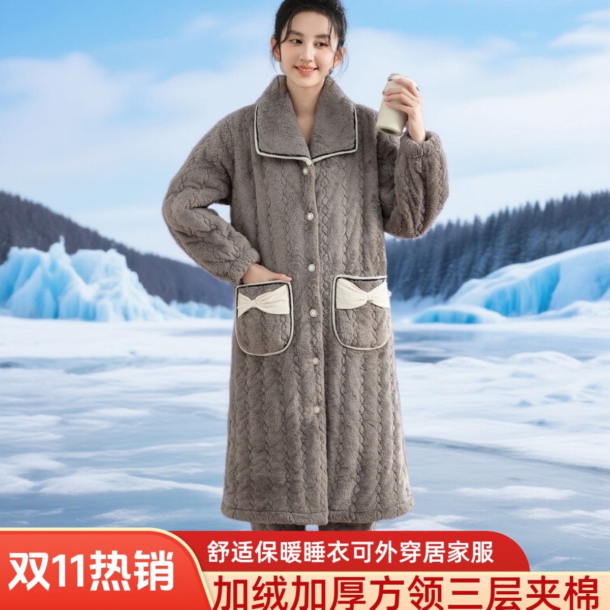 睡衣女冬季加厚加绒爆款2025新款保暖三层夹棉可外穿套装家居服