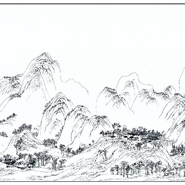 【千里江山图】工笔画纸质版线稿高清长图局部