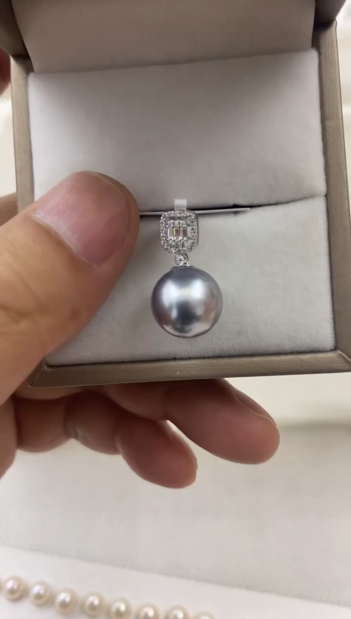 【闪购商品】海水珍珠吊坠(不含链)银S925镶嵌大溪地吊坠13mm