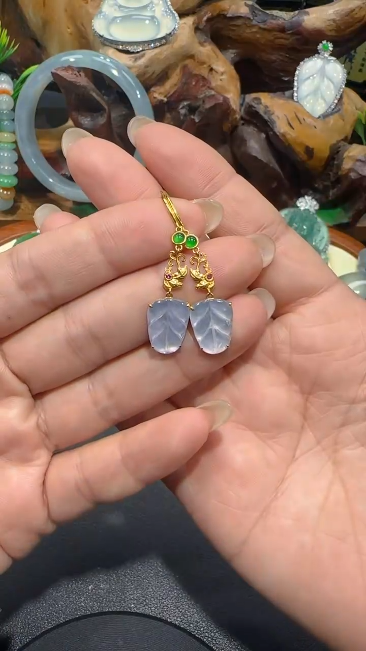 【闪购商品】翡翠耳饰18K金镶嵌耳饰