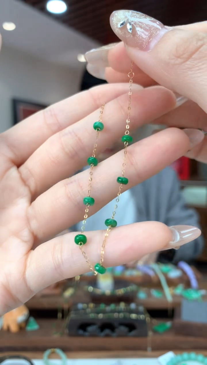 【闪购商品】翡翠手链18K金镶嵌手链