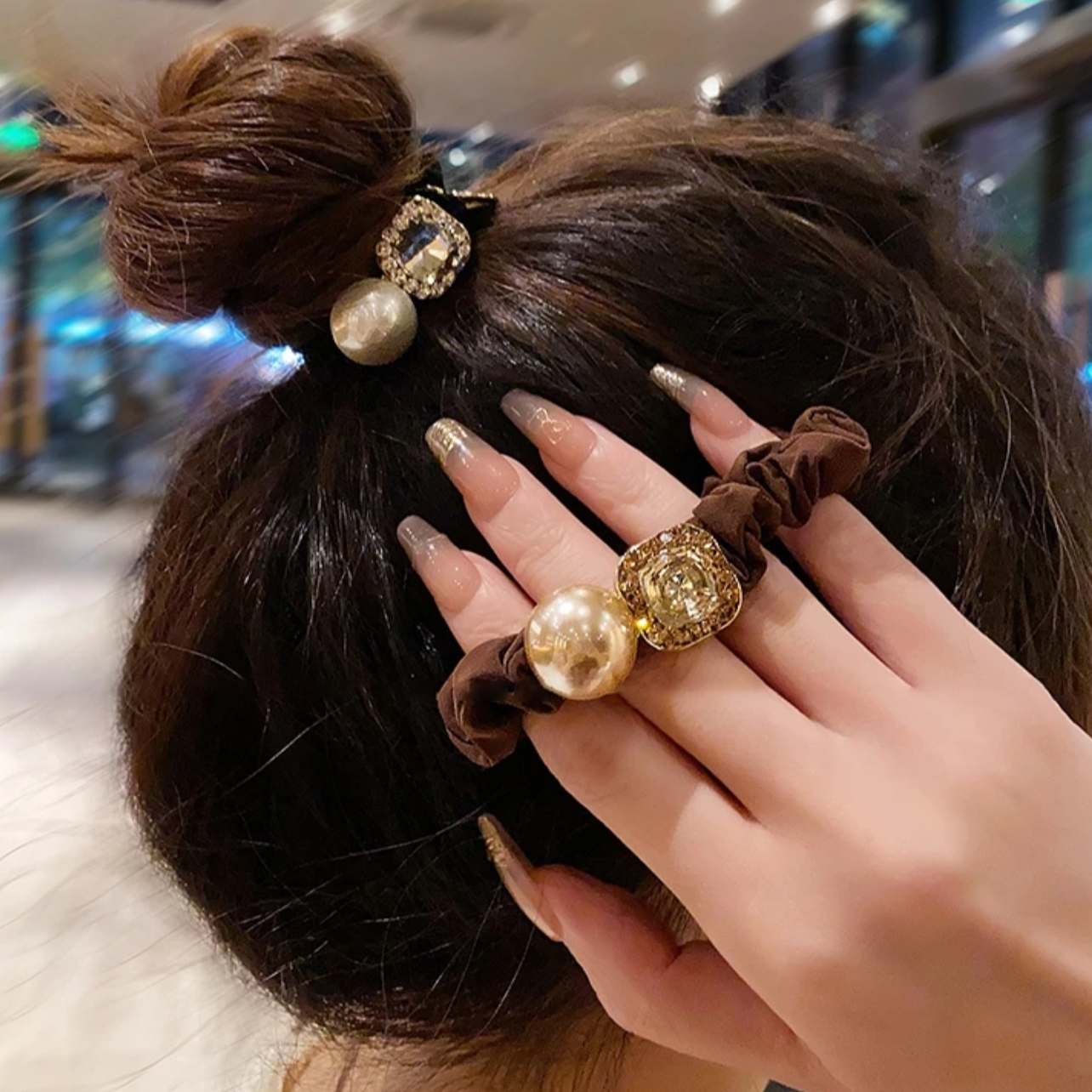 轻奢圆珠闪钻小肠发圈扎马尾头绳精致丸子头发绳