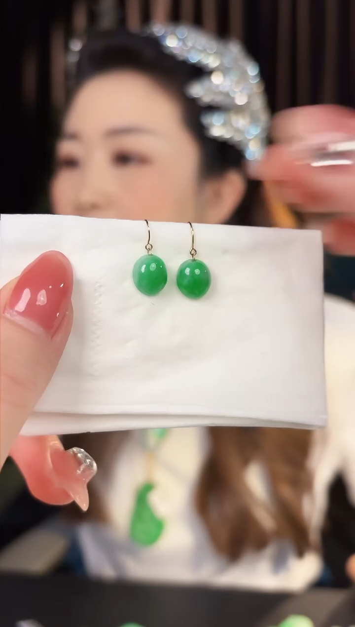 【闪购商品】翡翠耳饰18K金镶嵌缅料A货/支持复检/一件