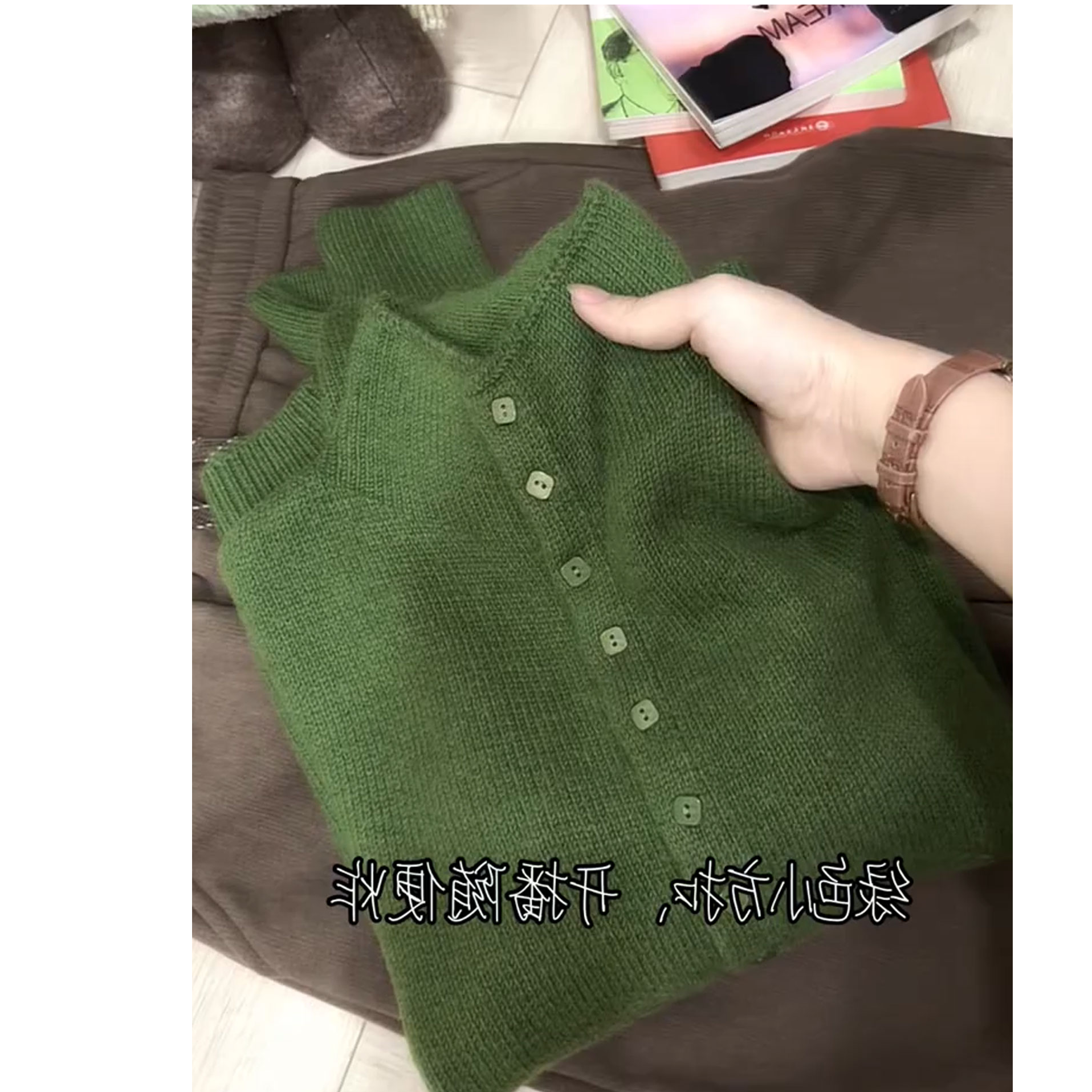绿色复古长袖针织开衫女款2025秋冬新款爆款保暖毛衣外套大码上衣