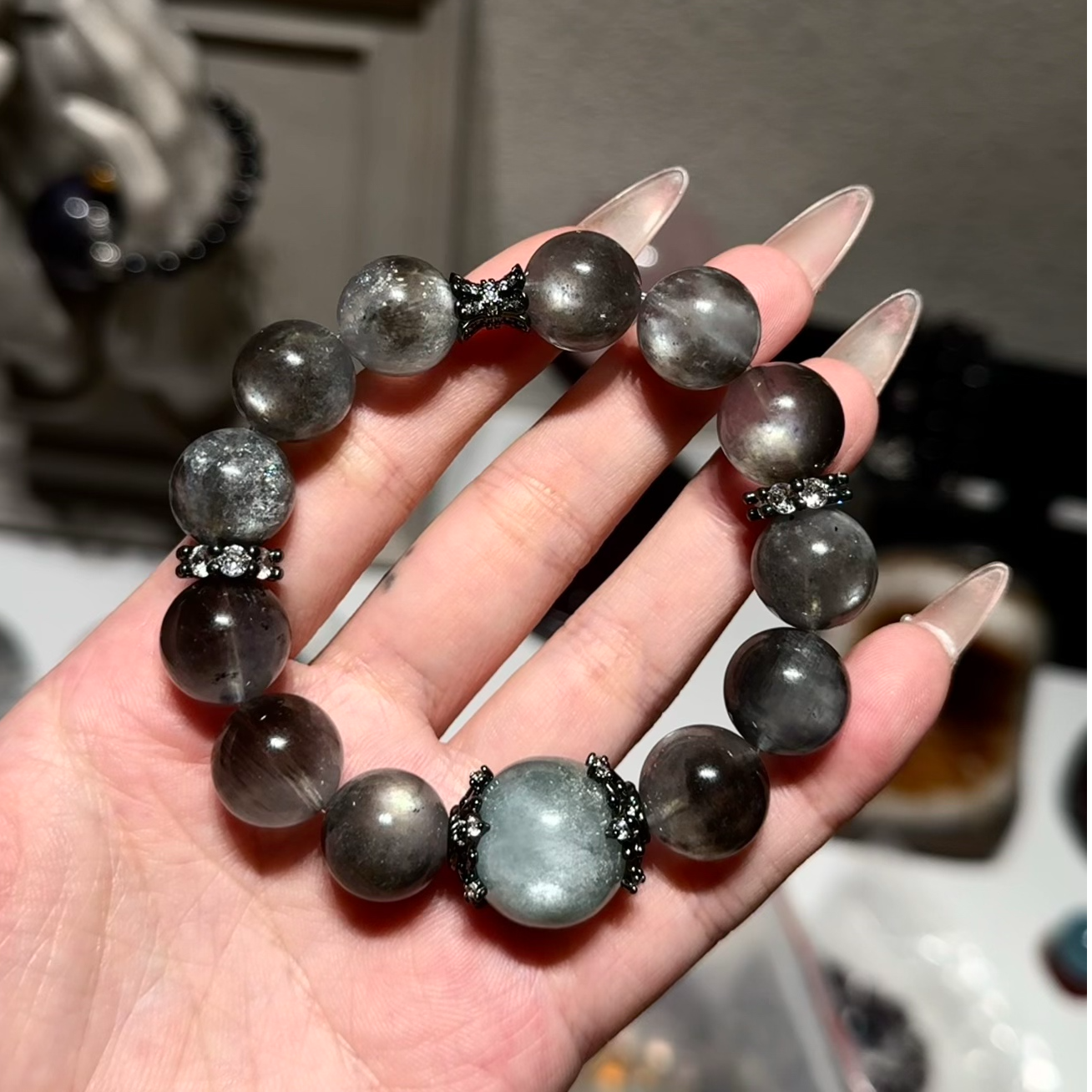 非金属羽毛手链 地狱之眼 黑爆闪13+ 手串