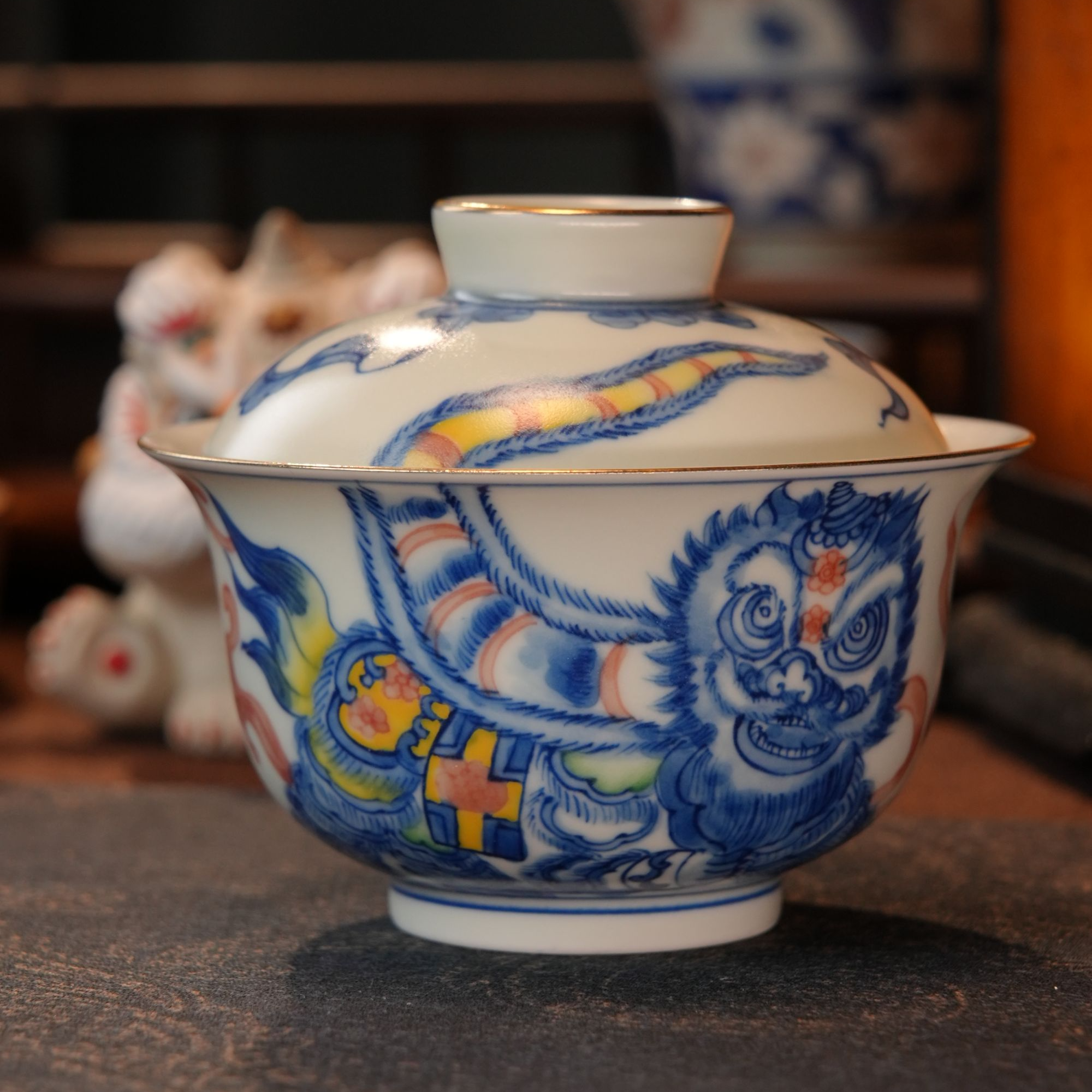 双狮戏球盖碗150cc「雨溪山房」yx10520