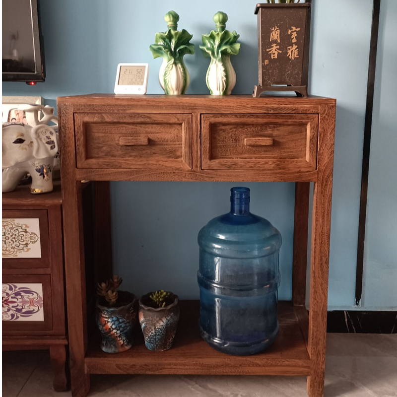 美式复古实木加厚收纳柜阳台柜餐边桌玄关柜花架柜子学习桌储物柜