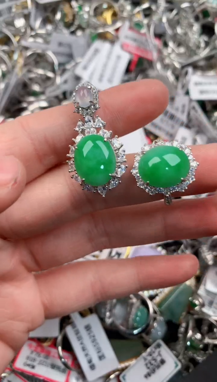 银S925镶嵌戒指翡翠10                     1