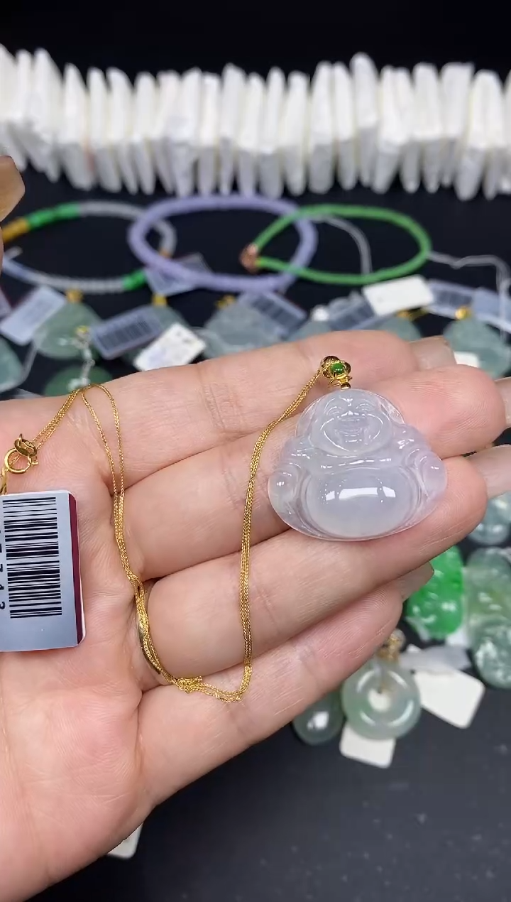 套链18K金镶嵌翡翠佛公18K金扣镶嵌@@CMT743