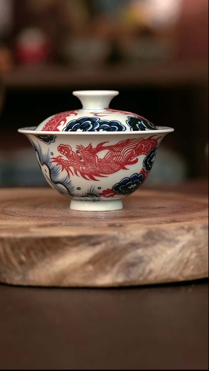 手绘微瑕 高温现代瓷 气窑  鱼化龙小元宝100C