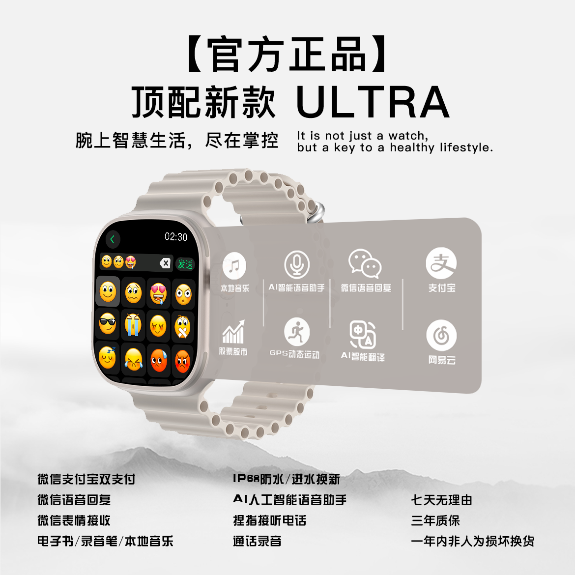 2025新款顶配智能手表Ultra 5+双支付微信回复录音血氧防水多功能