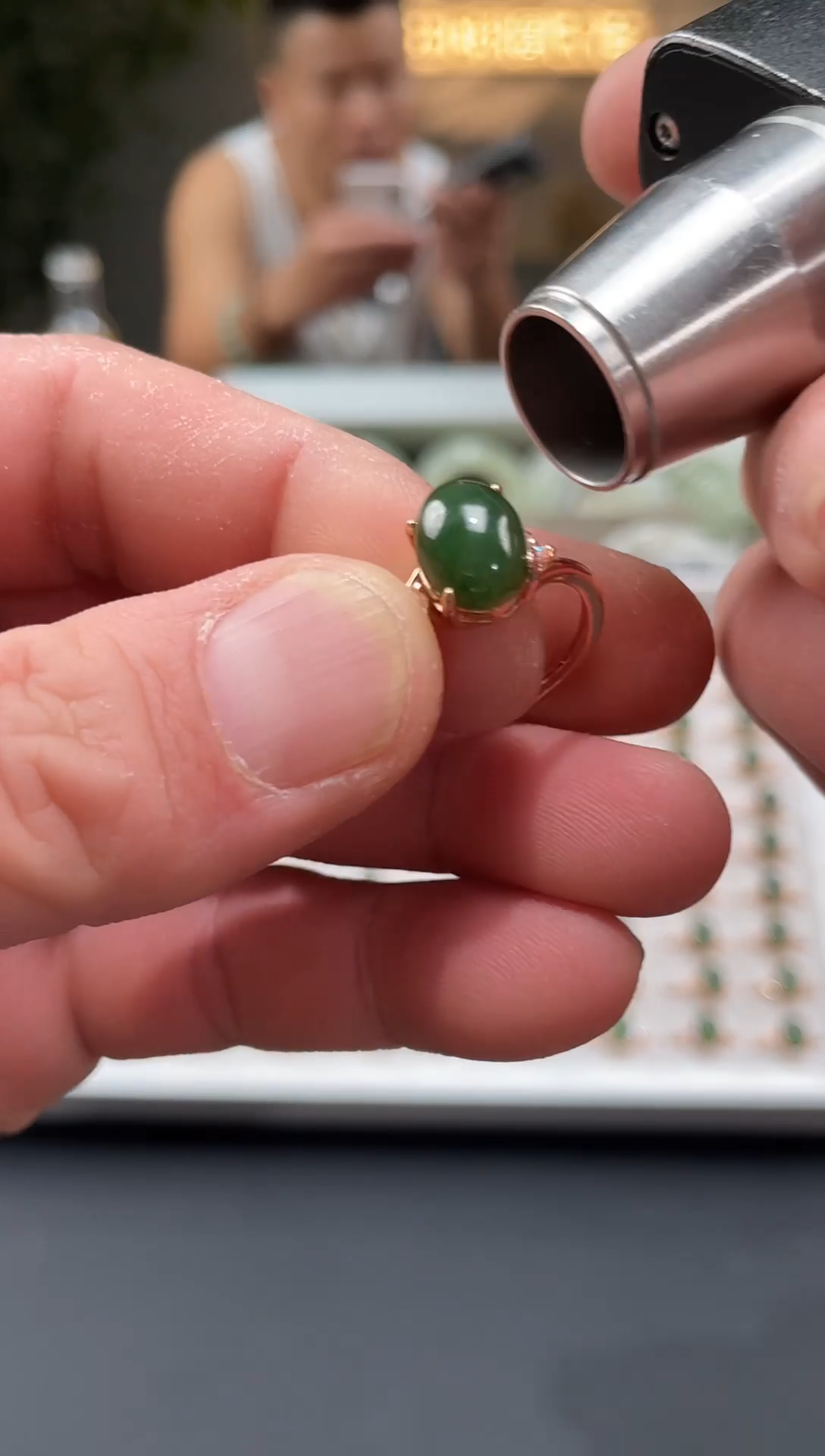 和田玉（糖玉）戒指足银镀金镶嵌和田玉戒指碧玉
