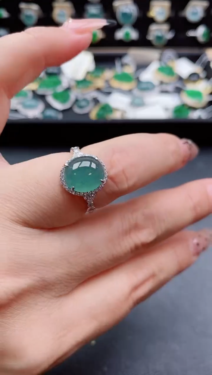 银S925镶嵌戒指翡翠1
