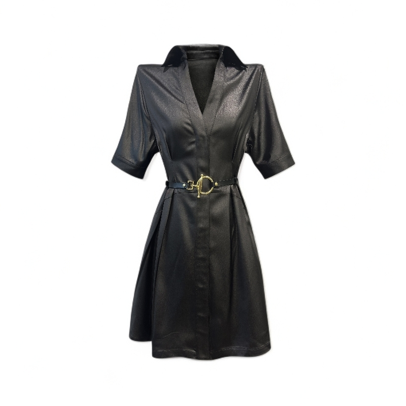 2025法式衬衫连衣裙女新款V领收腰显瘦气质裙8030