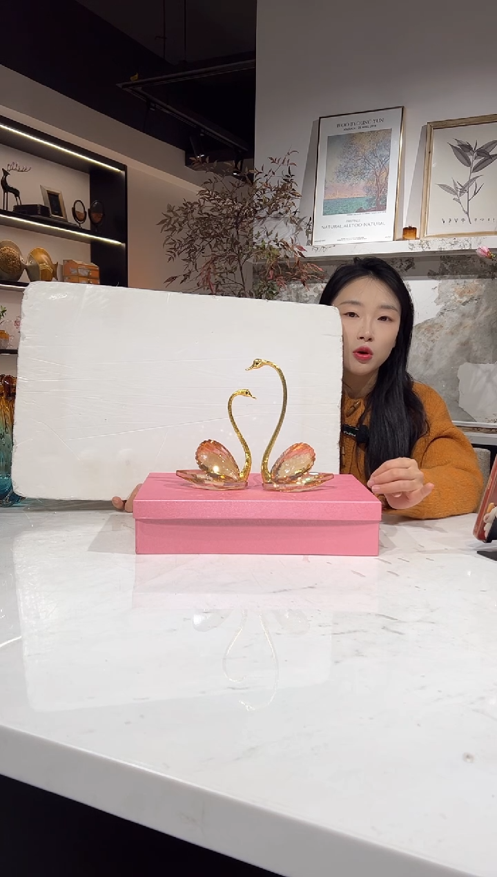 【闪购商品】玻璃水晶香槟色天鹅一对