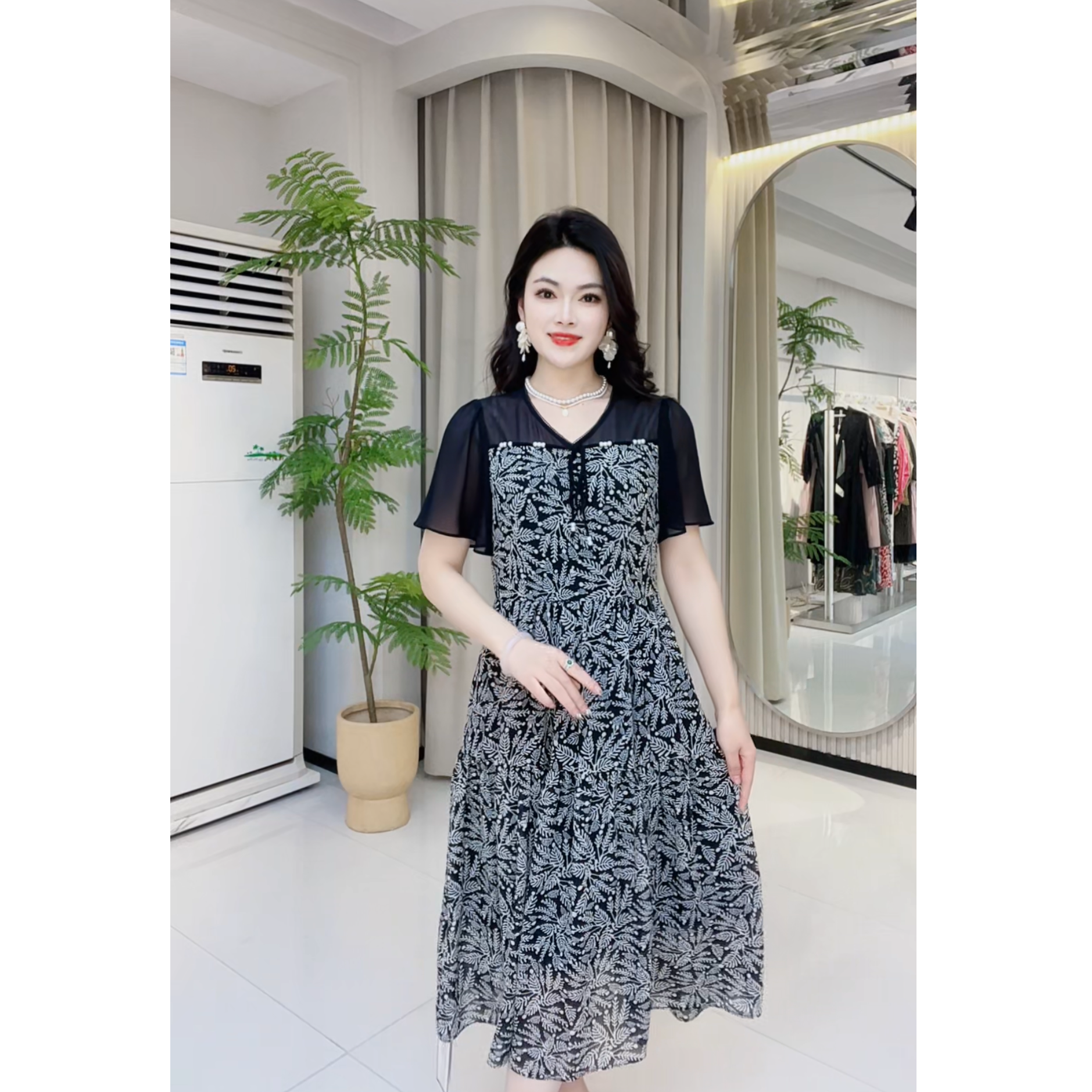 [依百万]133连衣裙套头夏季印花显瘦休闲碎花长裙夏装女装中长款