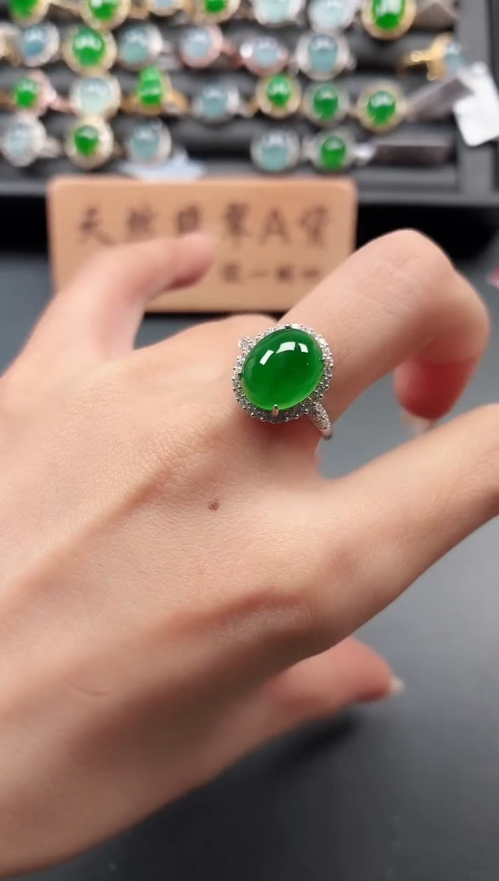银S925镶嵌戒指翡翠111