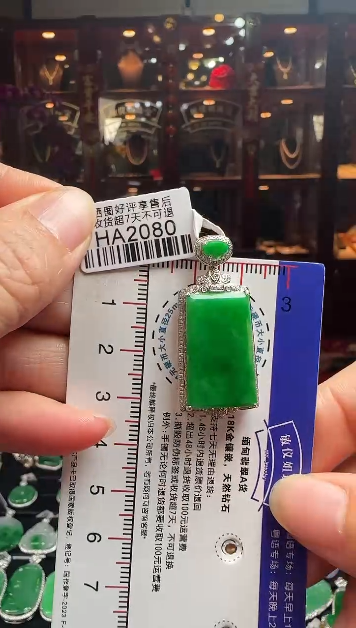【闪购商品】翡翠颈饰18K金镶嵌HA2080冰绿无事牌