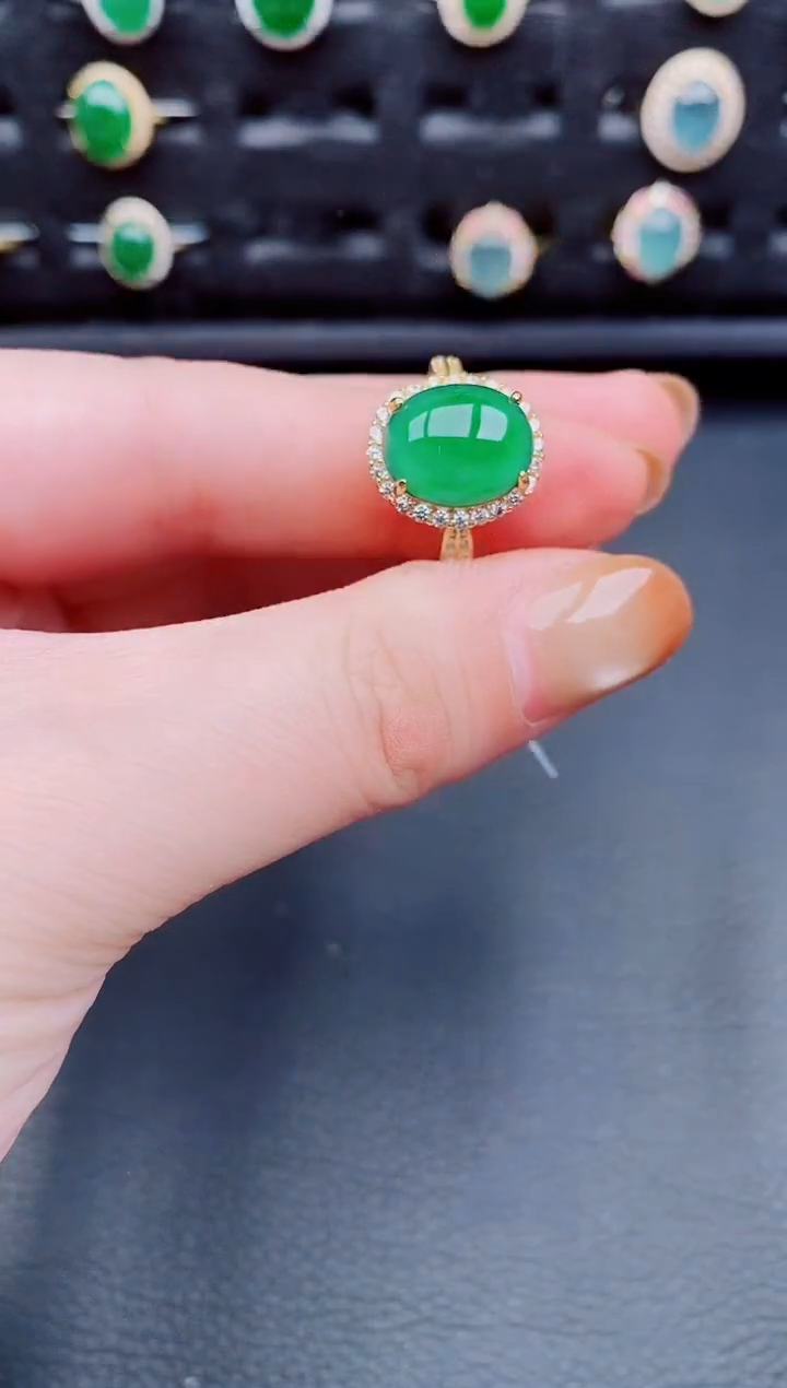 【闪购商品】翡翠戒指银S925镶嵌天然a货翡翠152