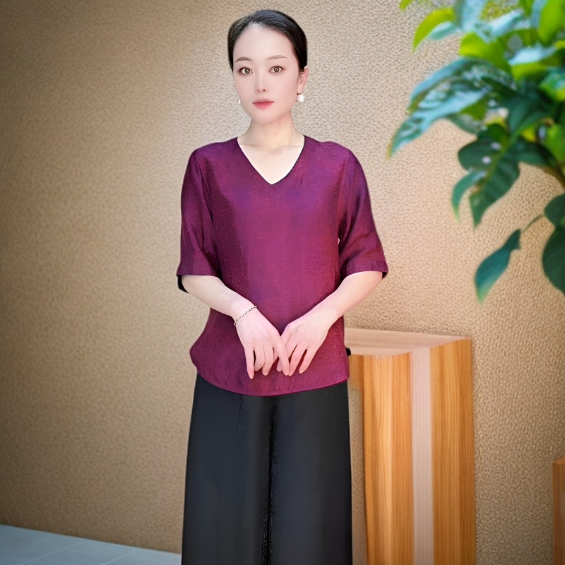 老料龟裂纹高端双面穿中袖小衫气质妈妈装