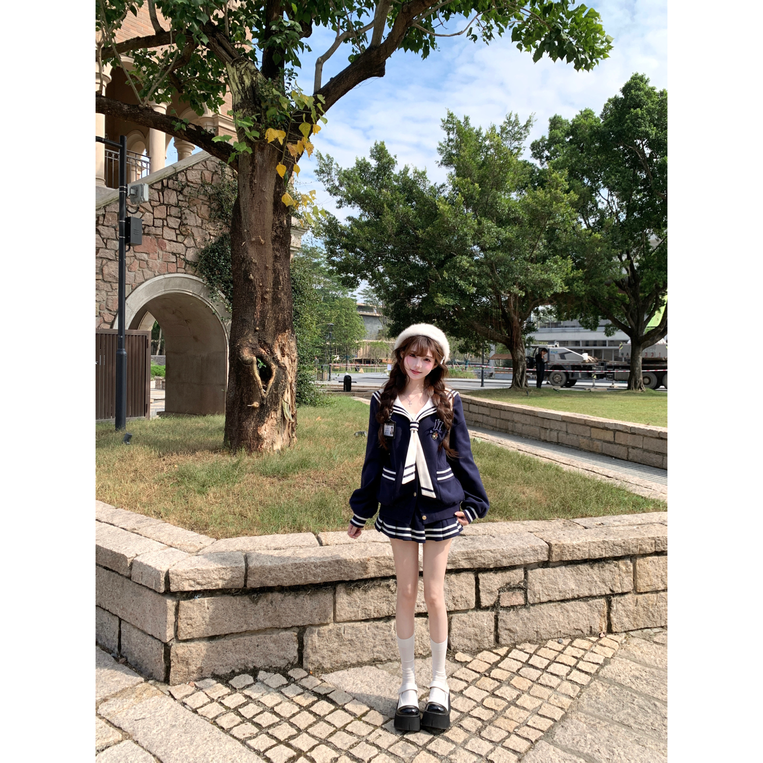 瑞茜·威瑟斯 伦敦早课 秋冬学院风显瘦棒球服外套半裙R3578-1W