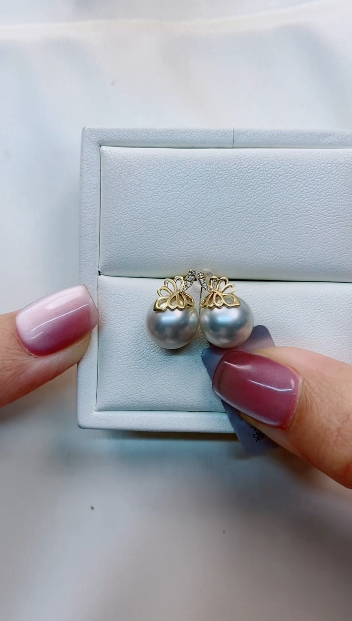 【闪购商品】海水珍珠耳饰18K金镶嵌10-11澳白海水珍珠耳饰