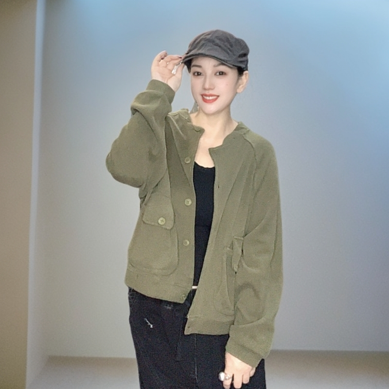 简约通勤长袖短款女纯色短外套百搭时尚慵懒风运动