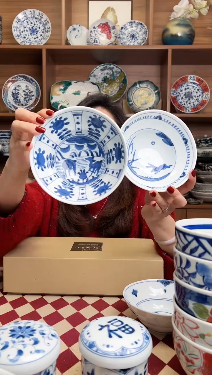 【闪购商品】瓷片芙蓉手草花+海边之兔14cm斗笠饭碗