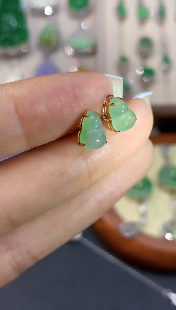 【闪购商品】翡翠耳饰18K金镶嵌L0981多样性发其一