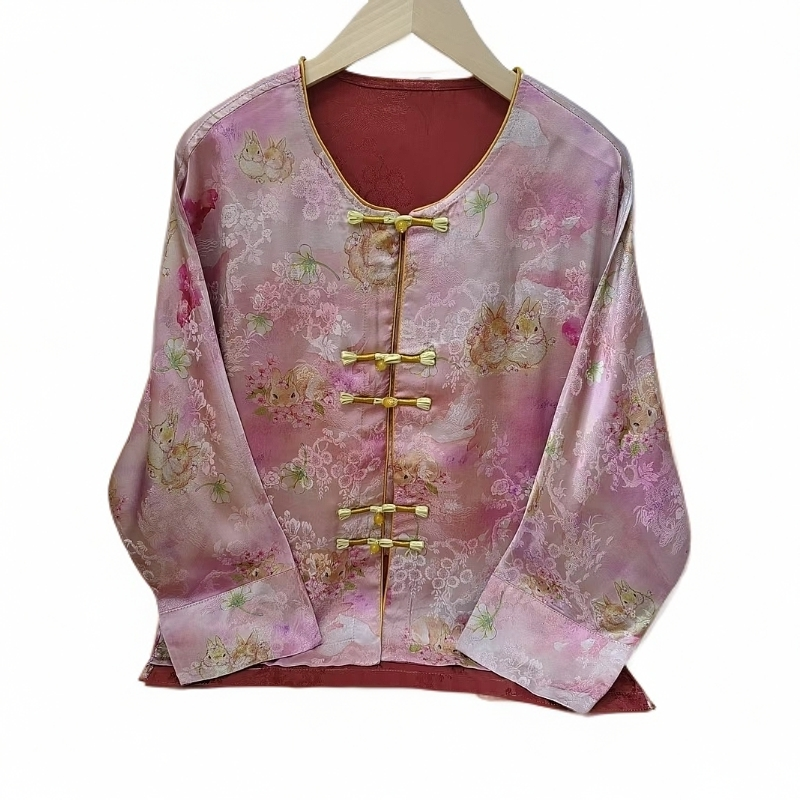 （玉兔）新中式经典百搭圆领春夏季中国风长袖上衣小衫复古ins