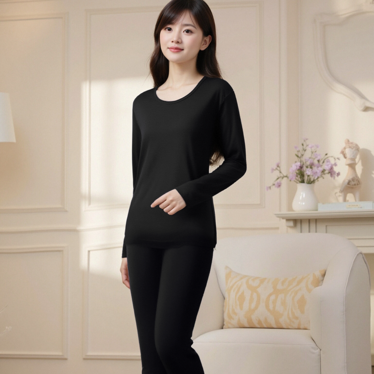 保暖套装男女同款秋衣秋裤修身内搭长袖长裤两件套纯色套装S544