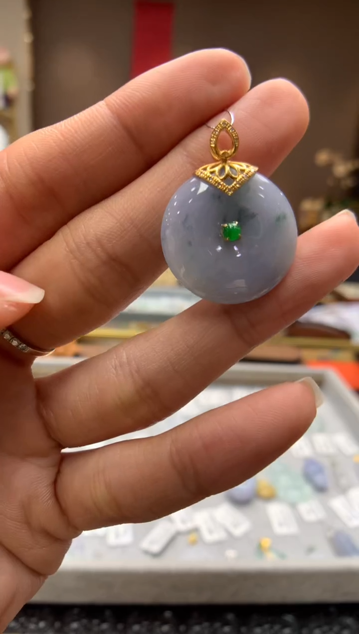 【闪购商品】翡翠颈饰18K金镶嵌平安扣