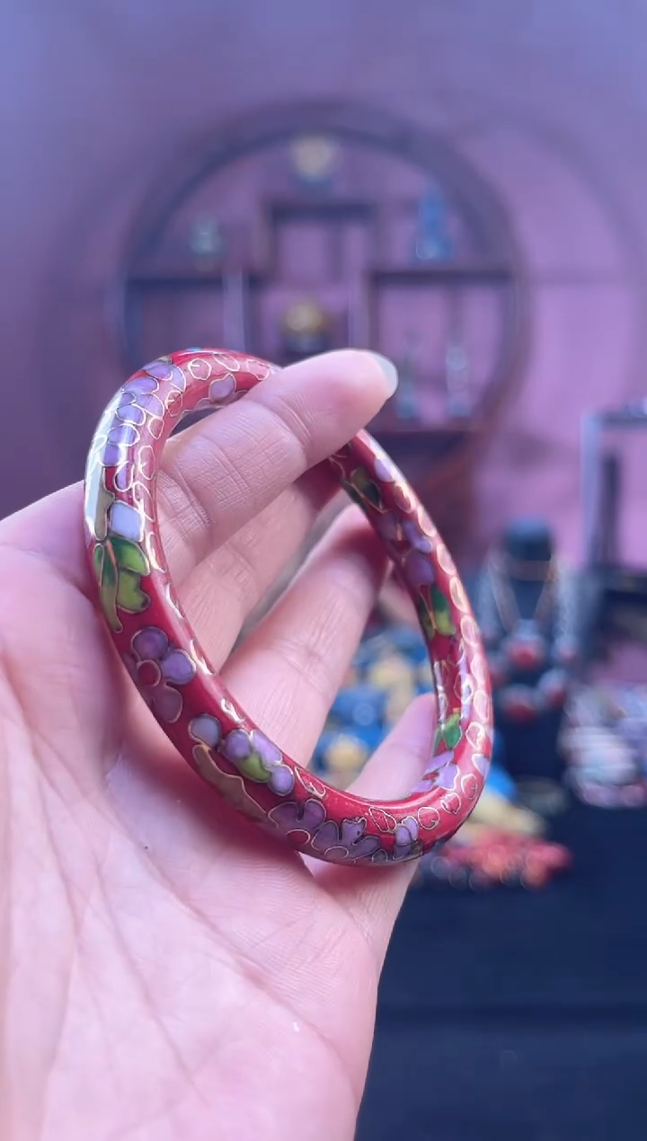 非遗 景泰蓝公主镯 55-60/0.8细版 大红