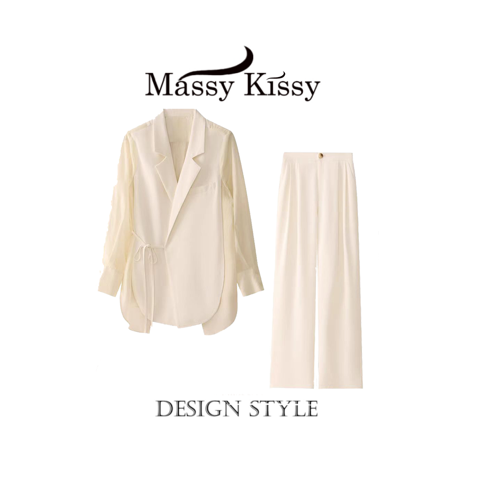 TG上新薄西装套装女高级感时尚职业高端阔腿裤两件套套装-5054