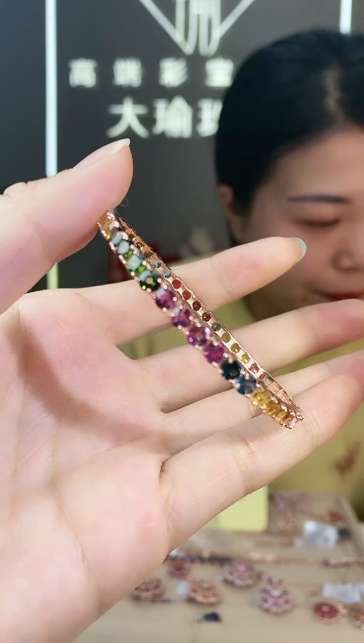 【闪购商品】碧玺手镯银S925镶嵌手镯