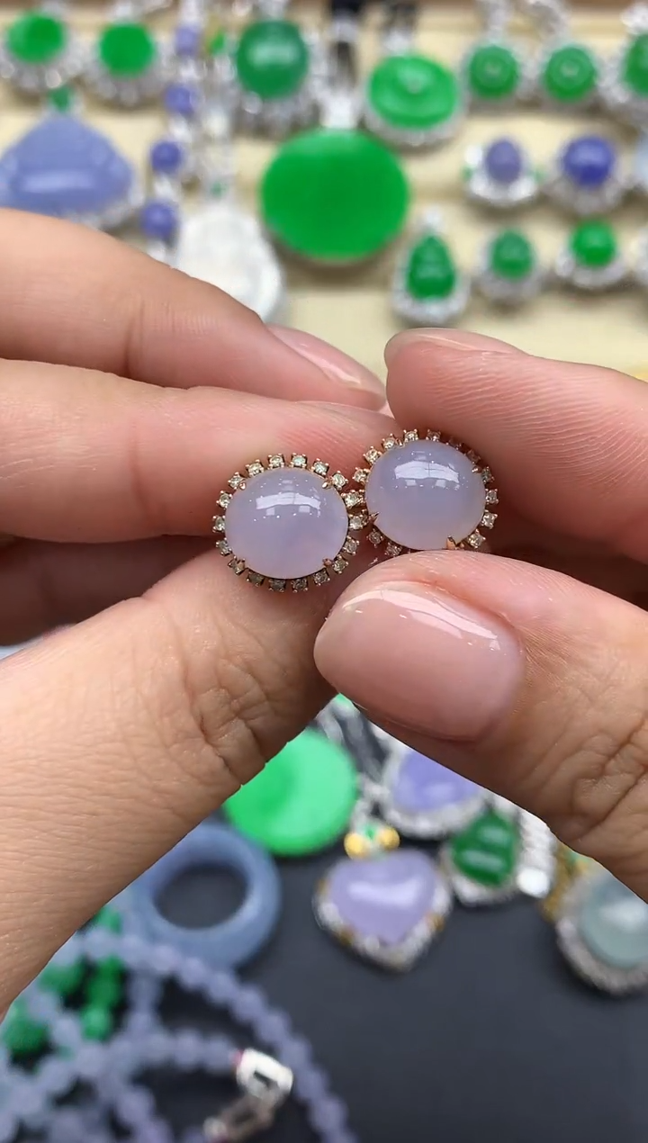 翡翠18K金镶嵌耳饰杨**虾342- 春日珠宝