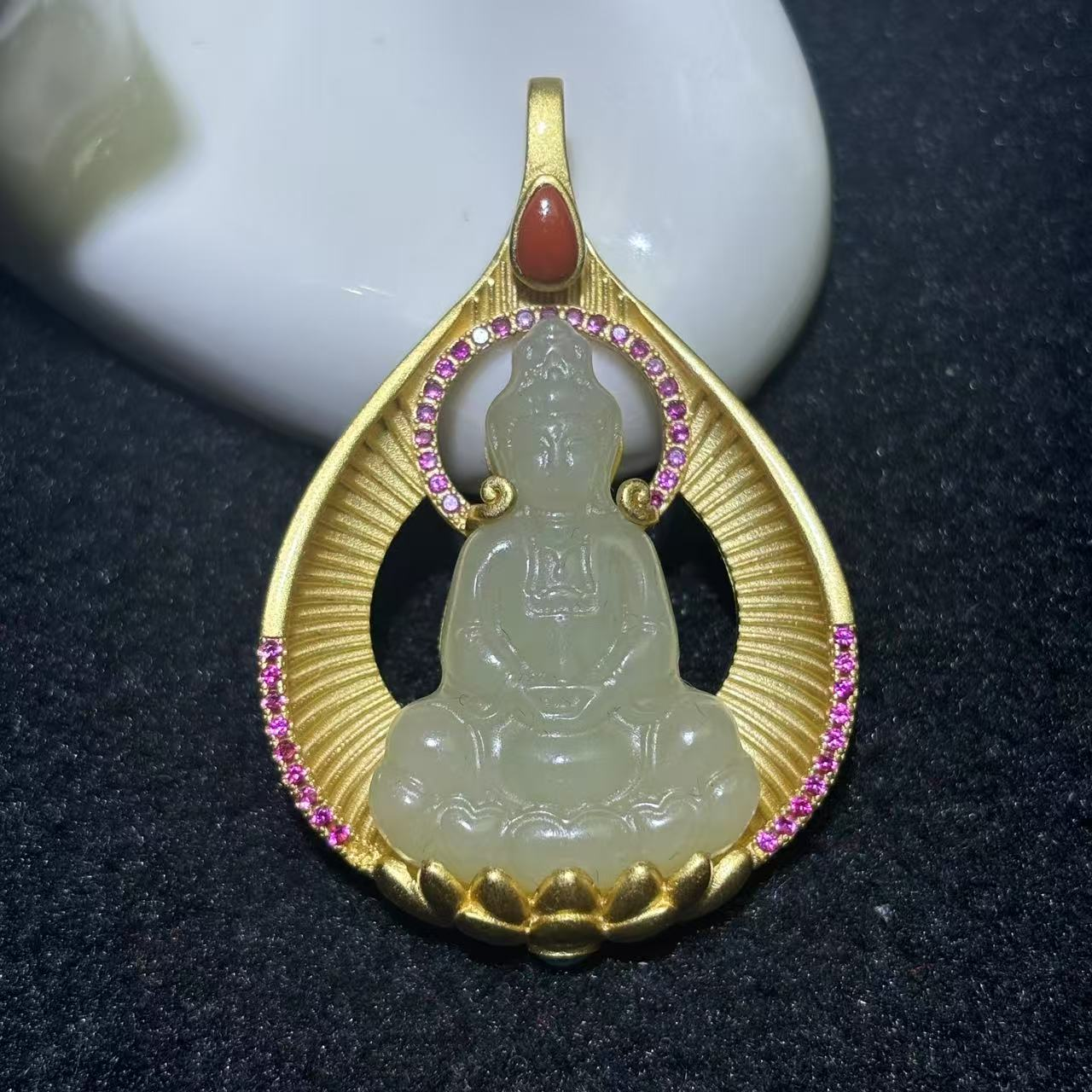 S925银和田玉观音吊坠