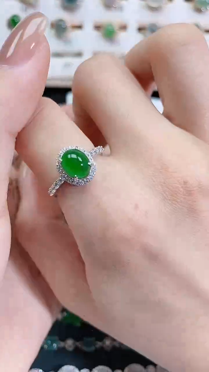 银S925镶嵌戒指翡翠天然翡翠