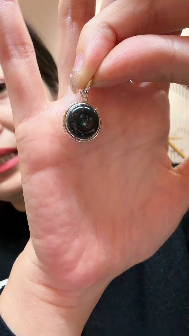 颈饰银S925镶嵌翡翠随****心墨翠