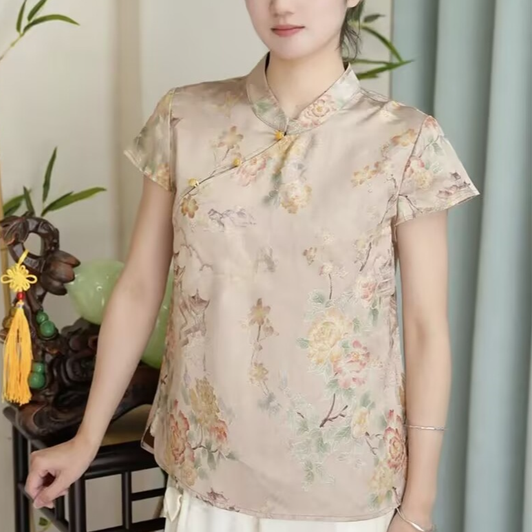 夏季轻薄气质显瘦短袖圆领t恤女2026夏季新款时尚妈妈装优雅小衫