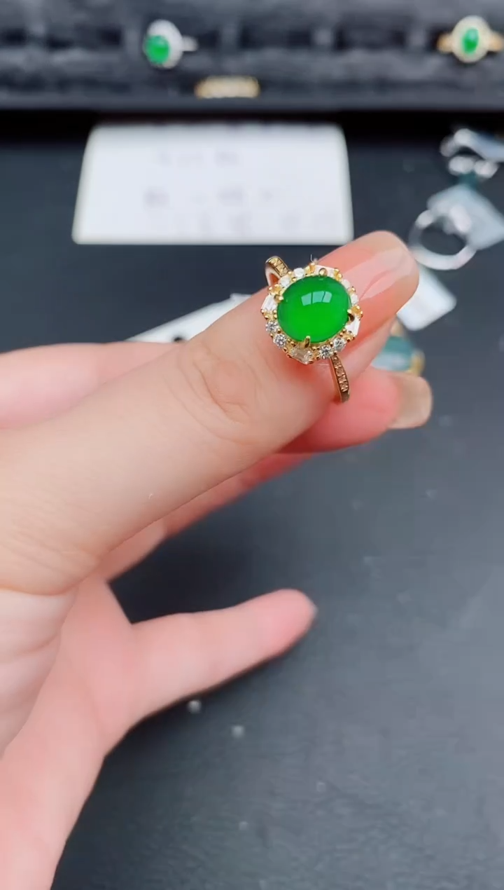 翡翠戒指银S925镶嵌天然a货翡翠386