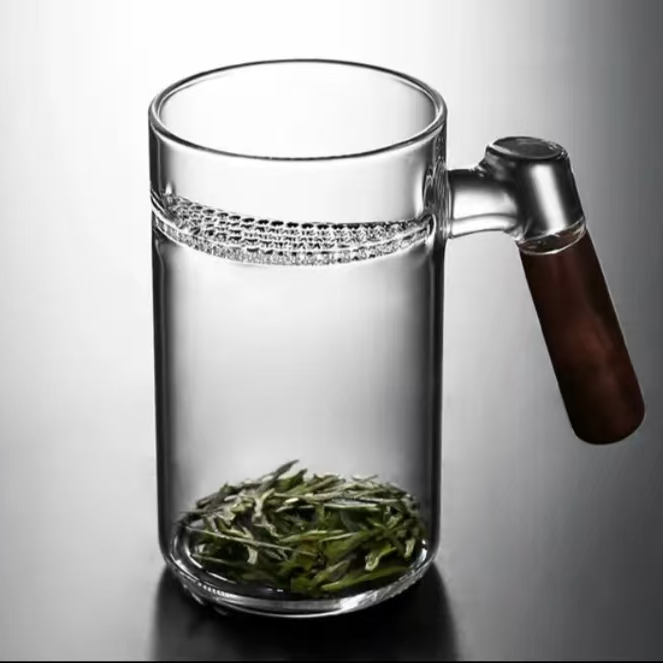 大容量550ml月牙高硼硅耐高温绿茶茶水分离