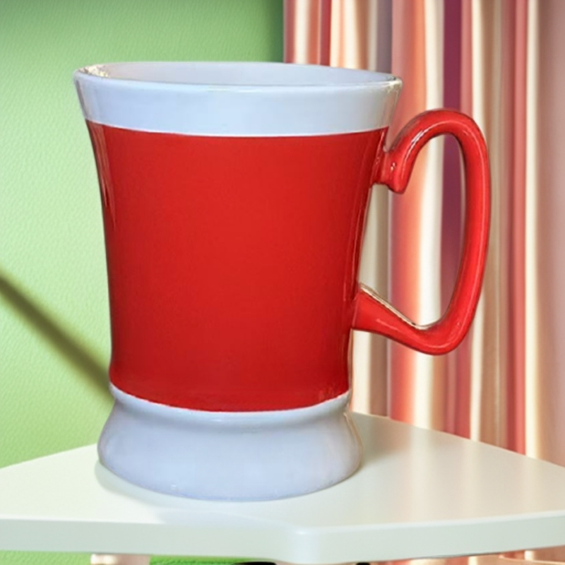 【WJ家】500ML 红白拼色 陶瓷马克杯 欧式茶杯 大容量奶杯 简约风
