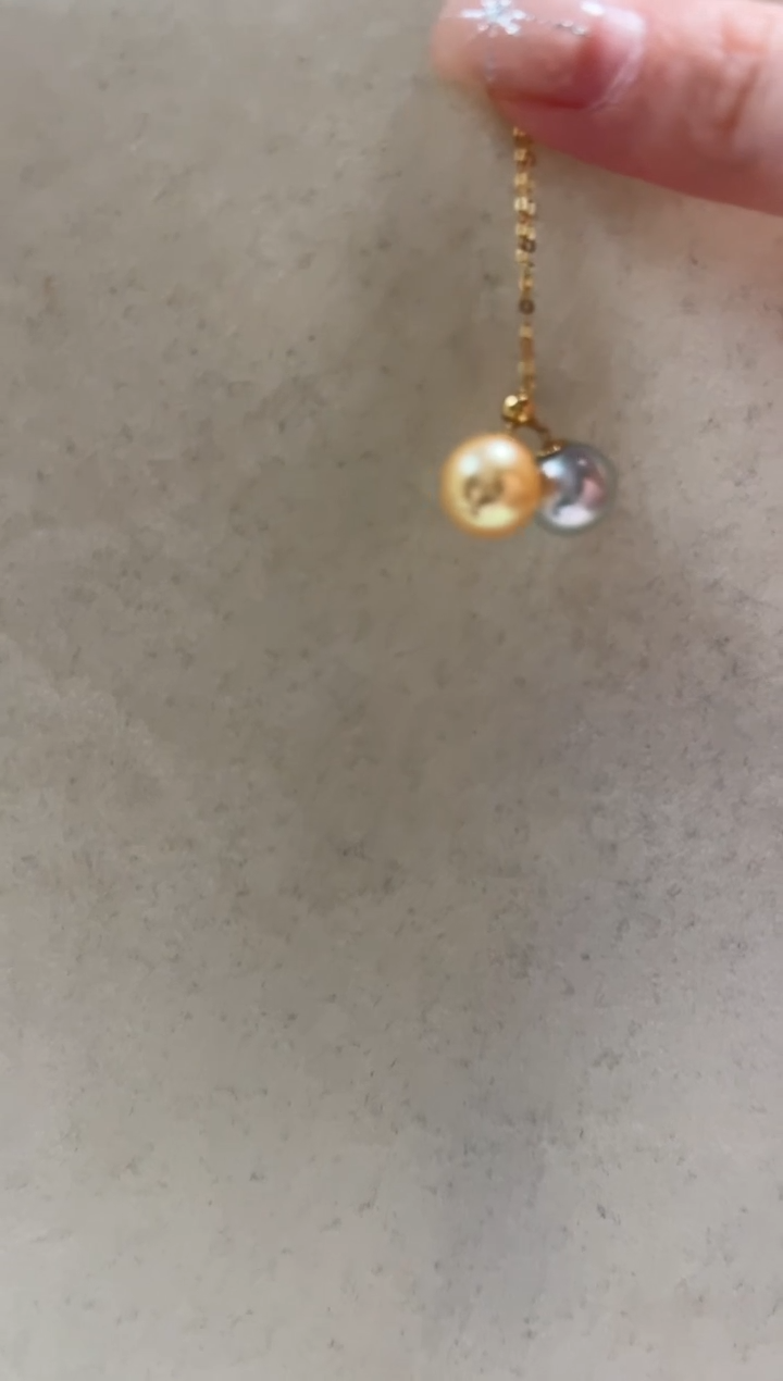 18K金镶嵌海水珍珠DA 双珠Y链 xp153 8-9 