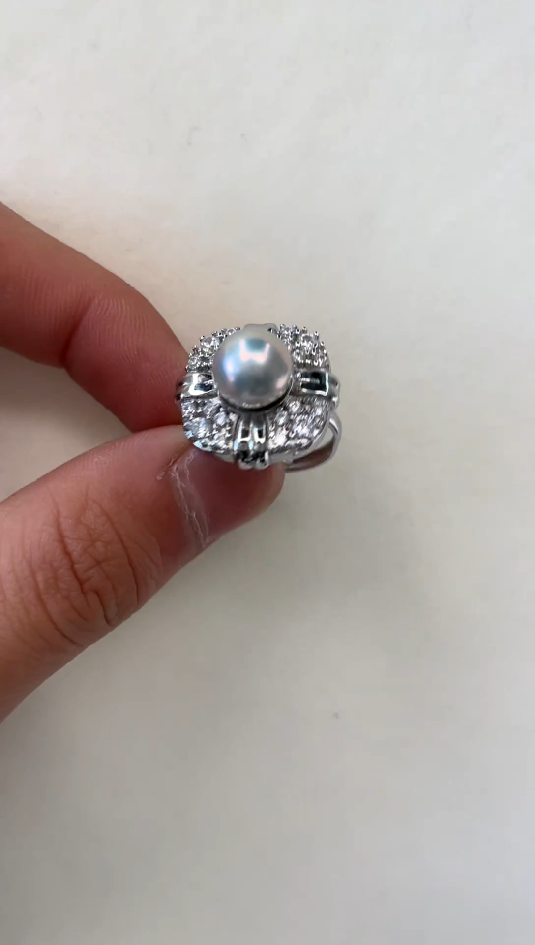 银S925镶嵌戒指海水珍珠9-10