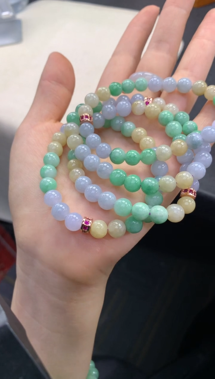 【闪购商品】翡翠手串未镶嵌FC363 翡翠三彩手串多样性发其一