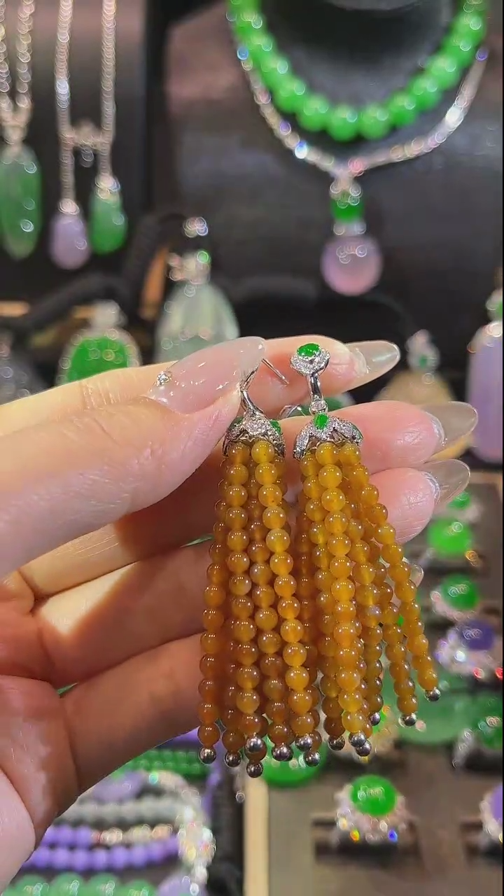 【闪购商品】翡翠耳饰18K金镶嵌耳坠