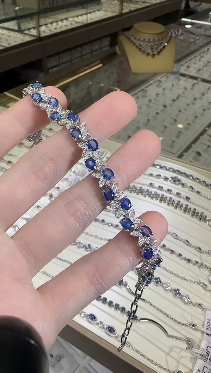 手链蓝宝石银S925镶嵌皇家蓝设计款