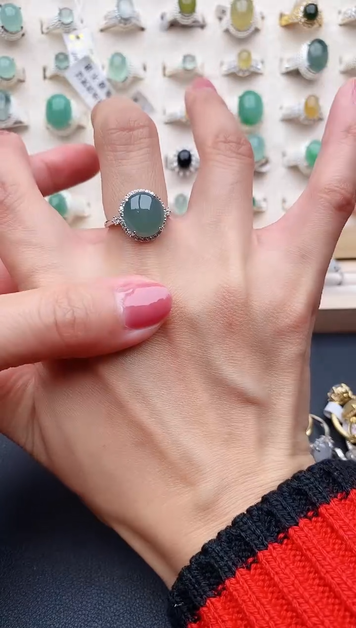 【闪购商品】翡翠戒指银S925镶嵌缅甸天然翡翠111   9-2