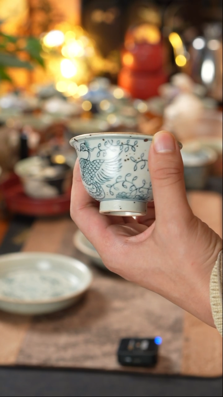 【闪购商品】寒芦窑青花缠枝凤凰压手杯70cc